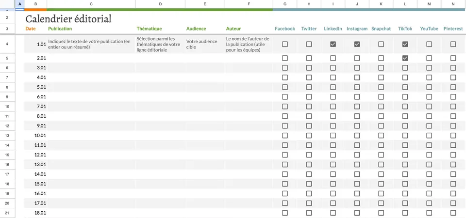 Modèle calendrier édito Excel