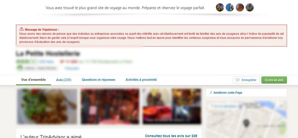 Message de Tripadvisor rouge - sanctions