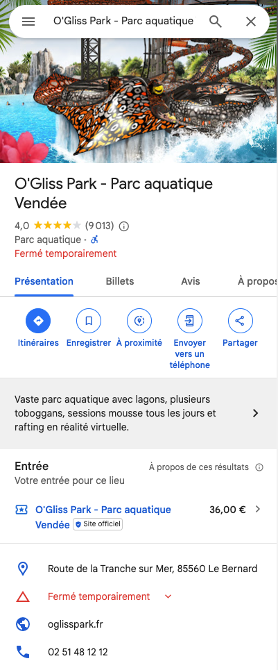 fermé temporairement Google Maps