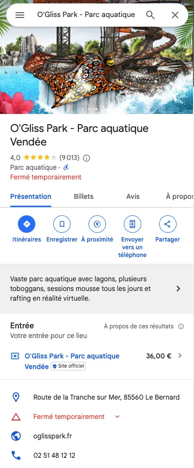 fermé temporairement Google Maps