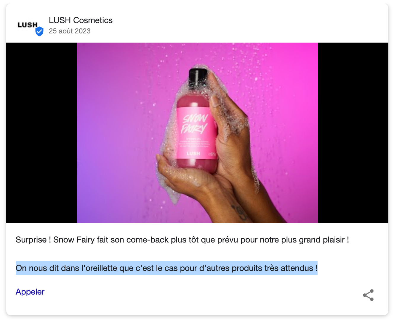 Lush Google post
