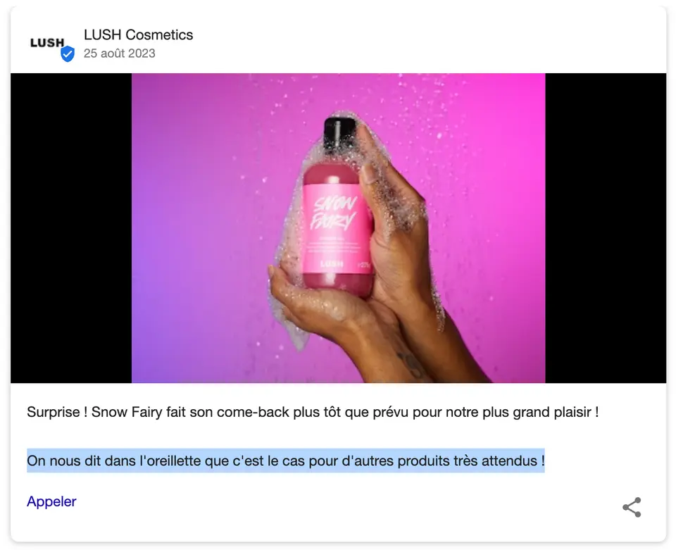Lush Google post