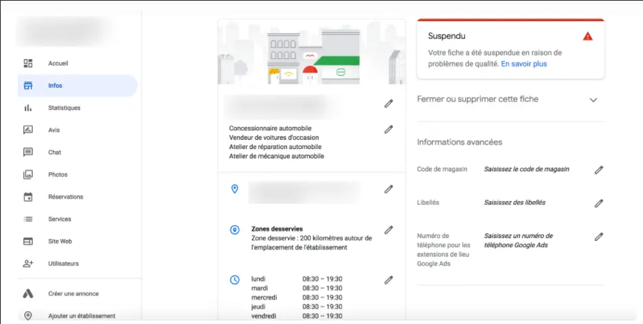 Fiche Google suspendue