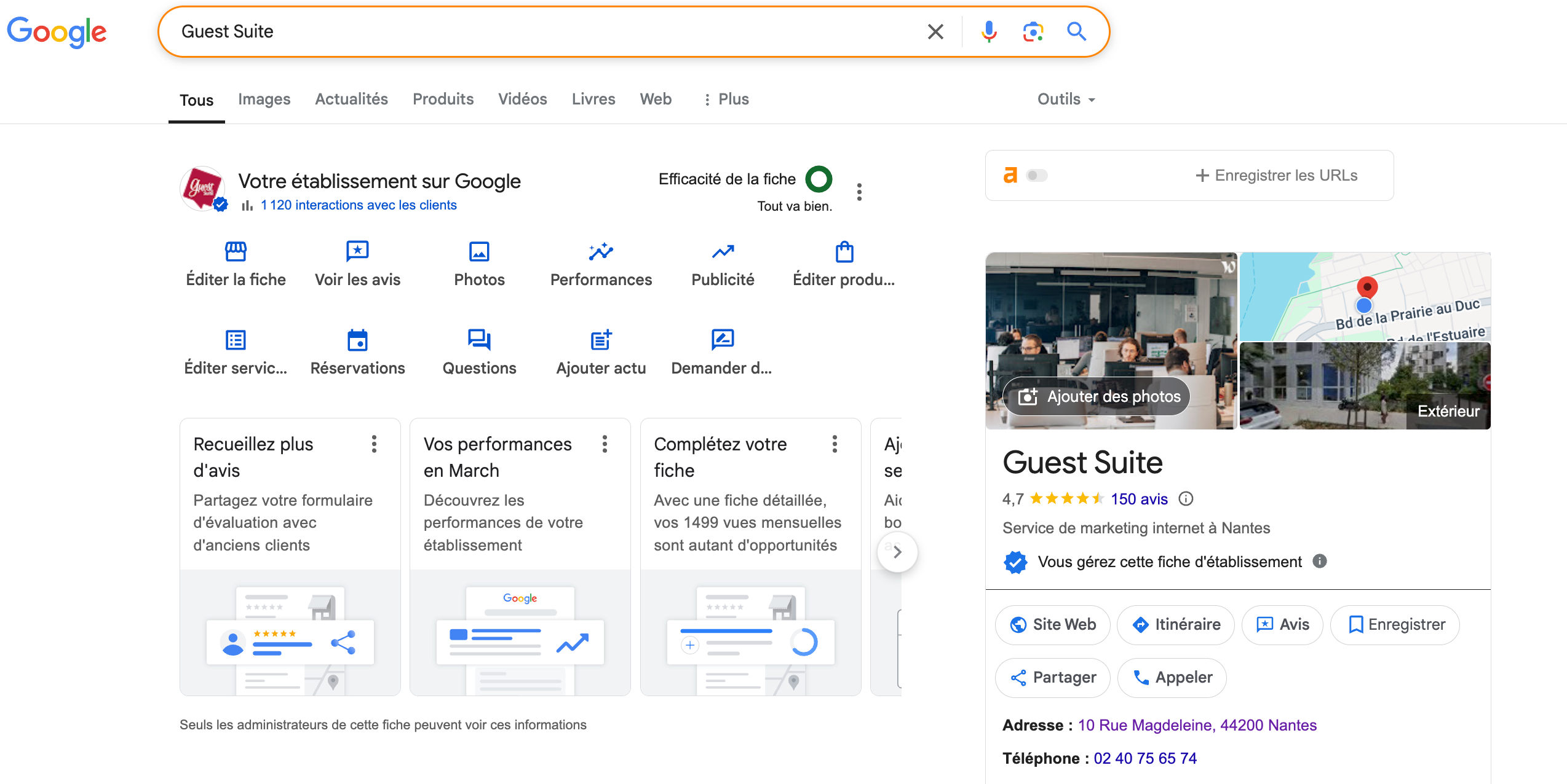 Panneau gestion fiche google
