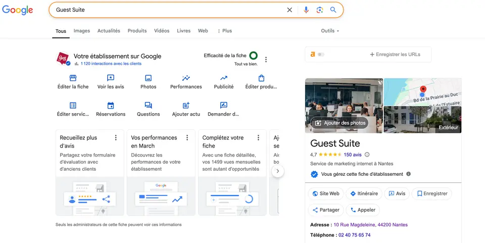 Panneau gestion fiche google