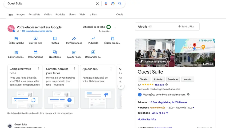 Encart connexion Google my business