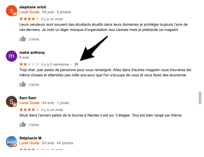 Signaler un avis Google